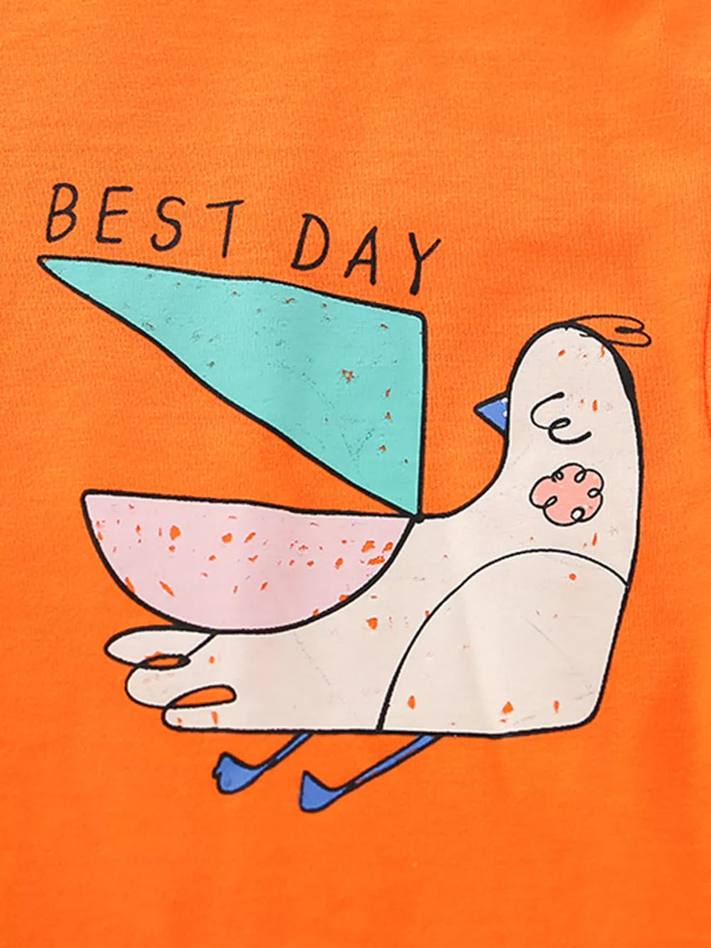 Orange cotton toddler shirt with a charming bird and sailboat graphic and "BEST DAY" text.