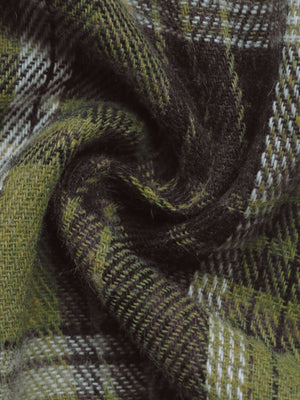 Colorblock plaid hooded shirt jacket in matcha green with a textured weave.
