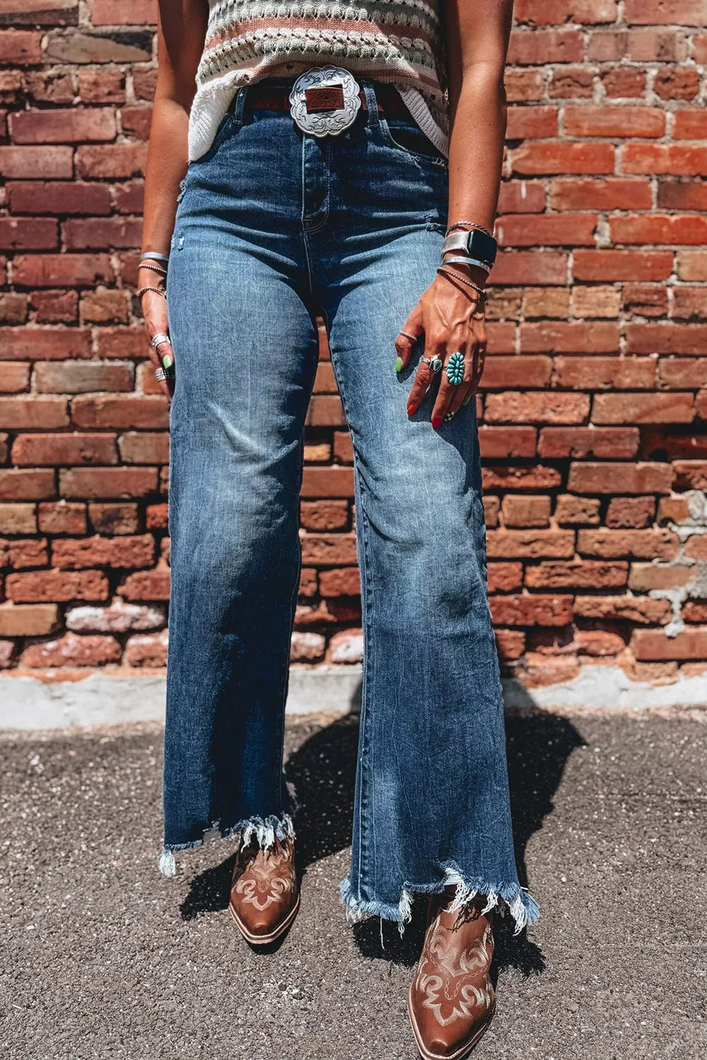 High Waist Frayed Hem Flare Jeans, back view