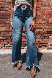 High Waist Frayed Hem Flare Jeans, back view