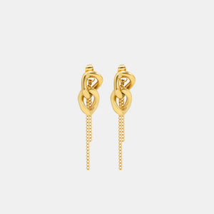 Gold linked chain drop earrings with delicate chain tassels