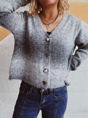 Gray ombre knit cardigan with heart buttons and V-neck