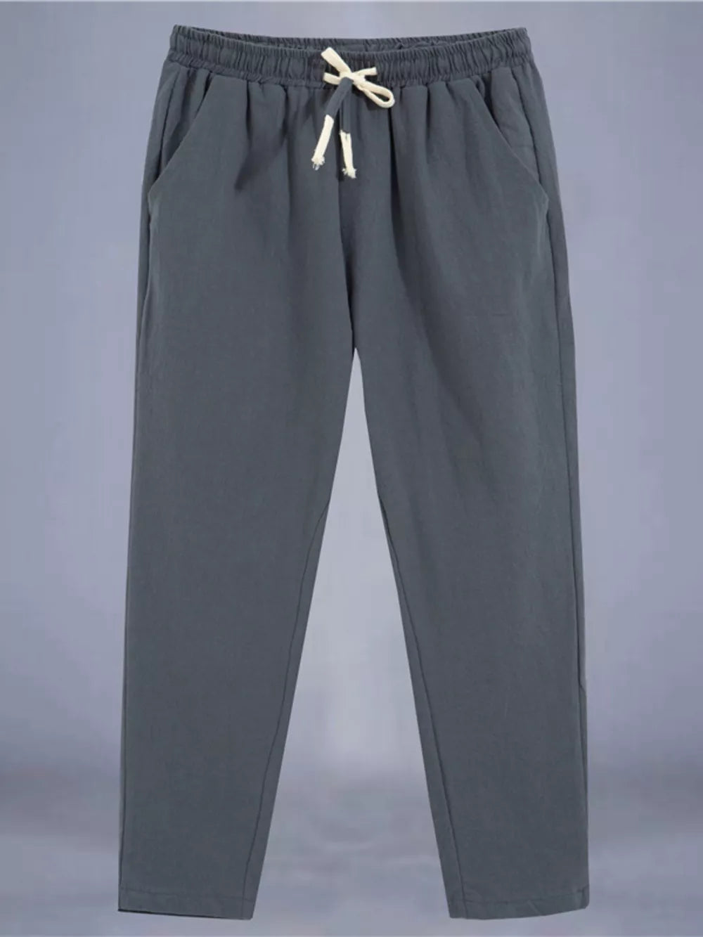 Men's Plus Size Drawstring Loose Fit Pants in White, close-up detail