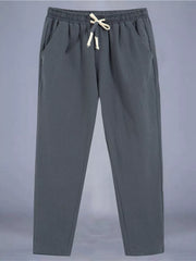 Men's Plus Size Drawstring Loose Fit Pants in White, close-up detail
