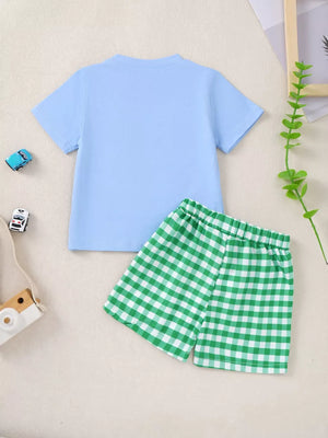 Children's Frog T-shirt And Plaid Shorts Set, fabric detail
