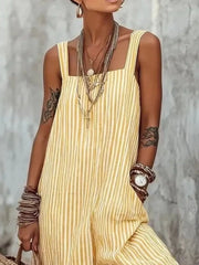 Full Size Striped Wide-leg Jumpsuit Plus Size, fabric detail