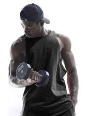 Muscle Armed tank top in gray, washed cotton blend, with crew neck and sleeveless cut.