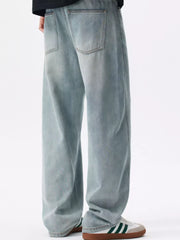Men's Loose Fit Blue Jeans in Blue, close-up detail