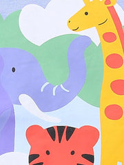 Toddler underwear with a safari animal print featuring a purple elephant, yellow giraffe, and red tiger.