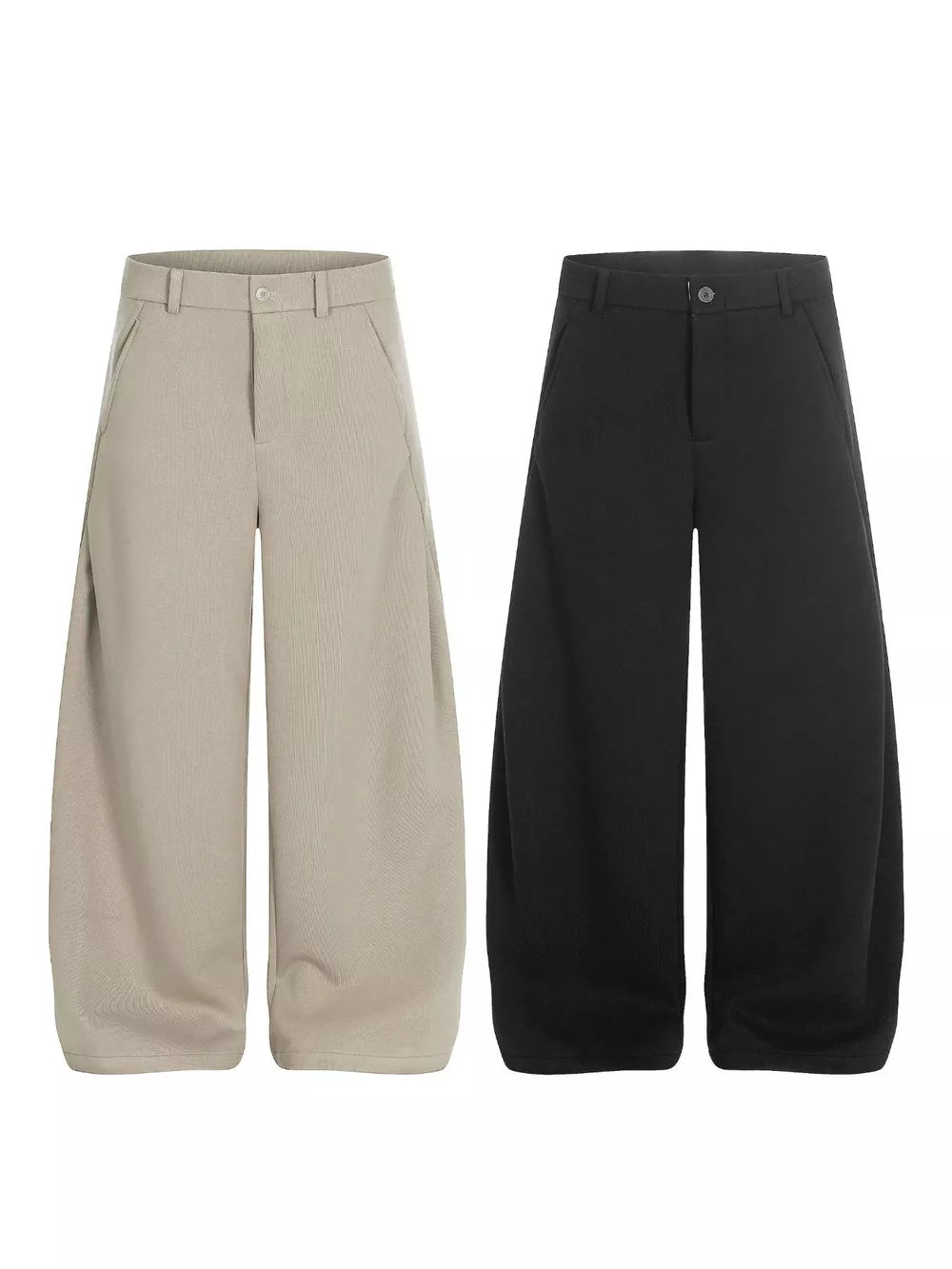 Men's relaxed fit sweatpants in black and apricot with pockets.