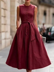 Sleeveless Button-front Belted Midi Dress Plus Size, product detail