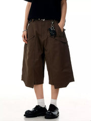 Men's Wide-leg Cargo Capris in Brown, front view