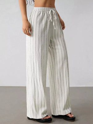 Striped Wide-leg Drawstring Pants, side view