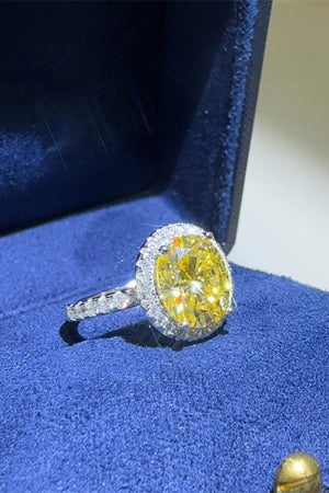 Yellow canary diamond halo ring in 925 silver with pave band.