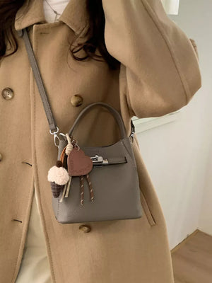 Lock Detail Crossbody Bag in Elephant Gray, model styling view