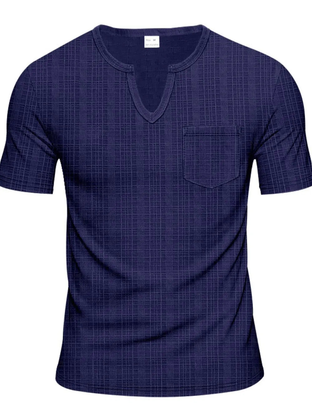 Navy textured notch neck t-shirt with chest pocket