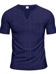Navy textured notch neck t-shirt with chest pocket
