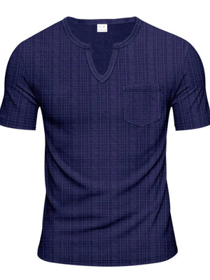 Navy textured notch neck t-shirt with chest pocket