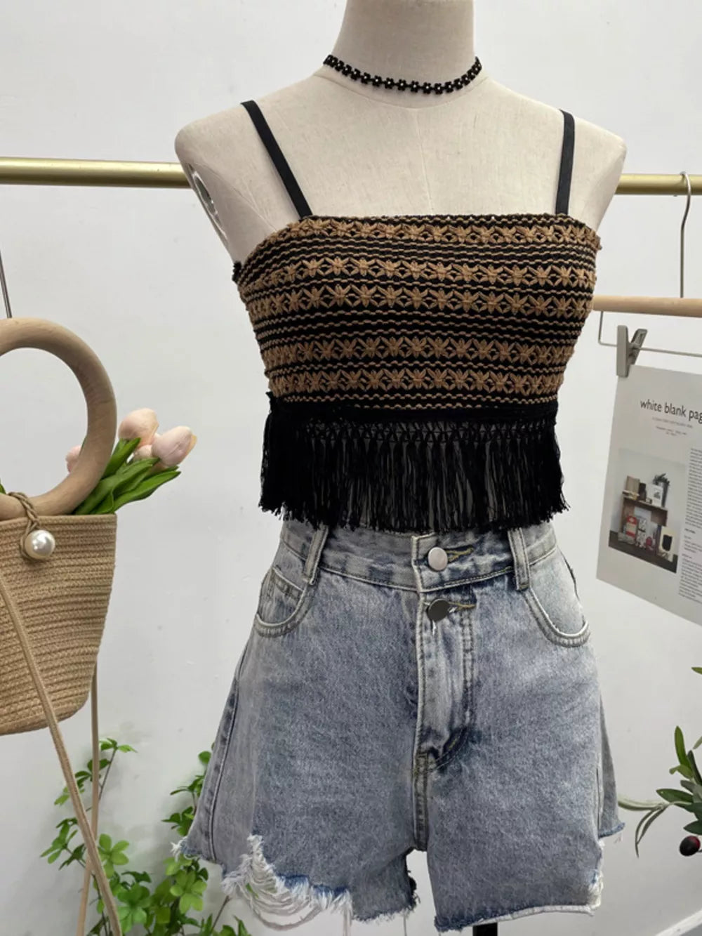 Fringe Knit Cami in Apricot, side view