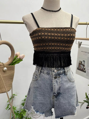 Fringe Knit Cami in Apricot, side view