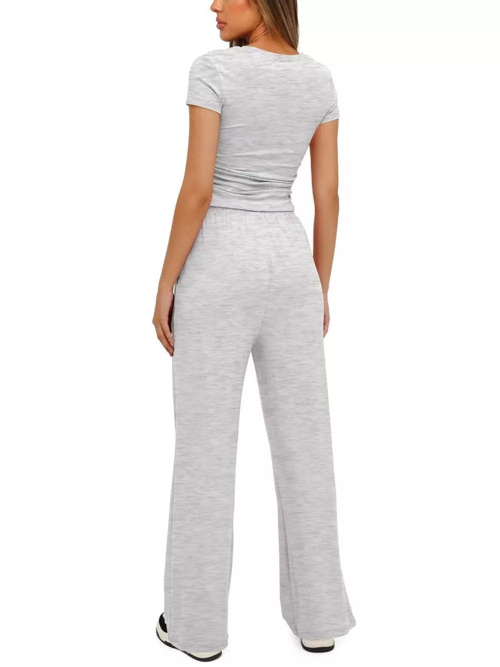 Ruched Short-sleeve Pants in Khaki Color, side view