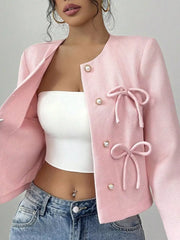 Chic Bow-embellished Cropped Jacket