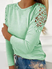 Light Green long sleeve top with lace yoke and sleeve detail