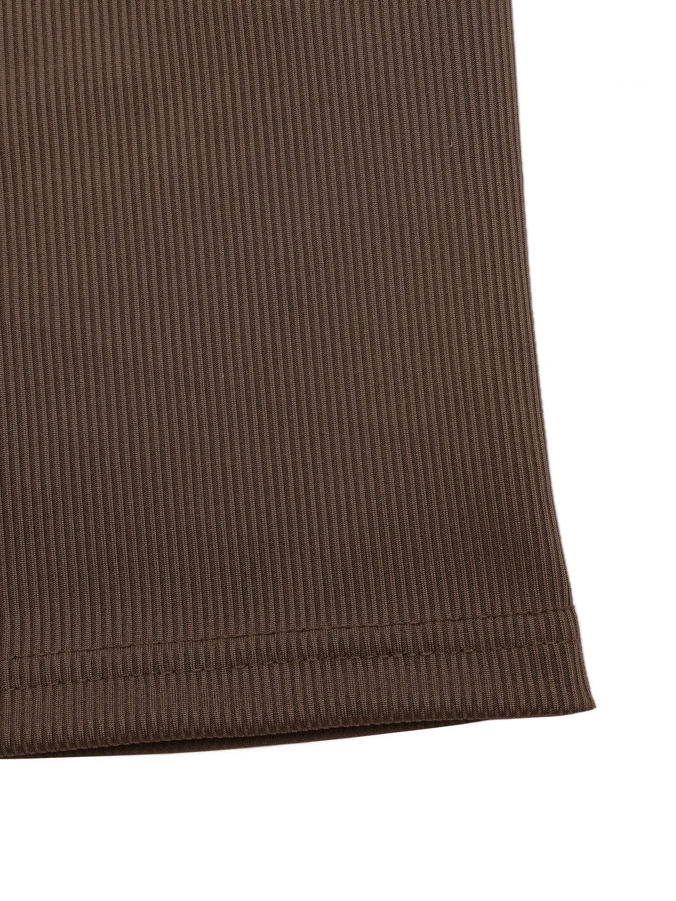 Brown ribbed halter neck wide-leg romper detail with stitched hem