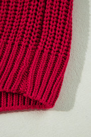 Deep red acrylic knit sweater with vertical ribbing detail.