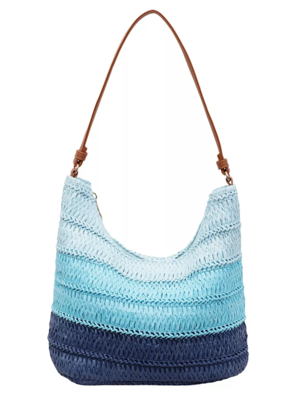 Straw Woven Shoulder Bag in Blue, editorial view