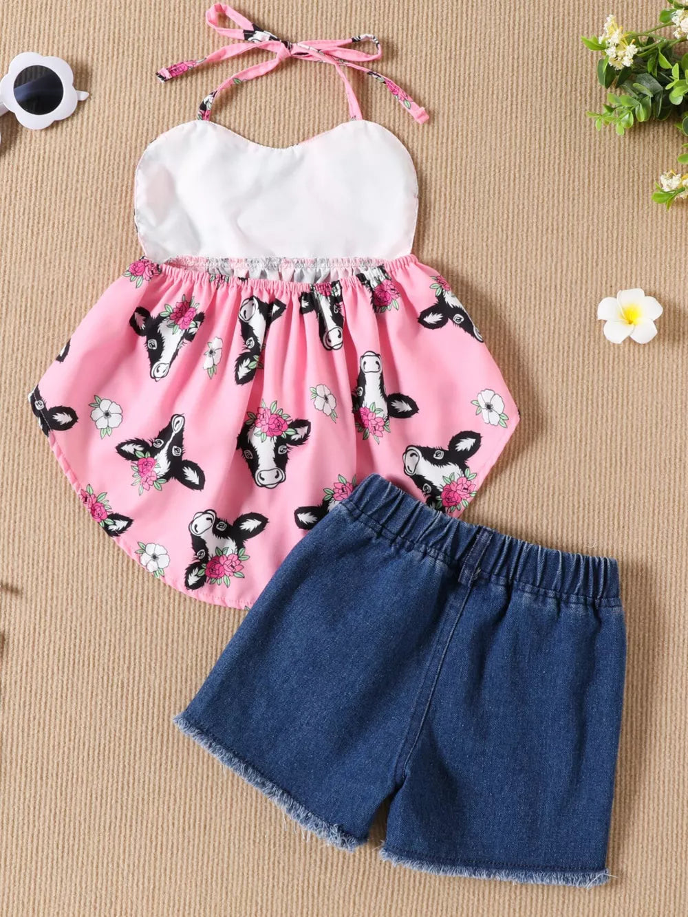 Children's Halter Neck Cami And Denim Shorts Set in Pink, view 13