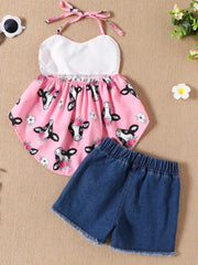 Children's Halter Neck Cami And Denim Shorts Set in Pink, view 13