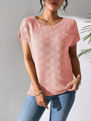 Textured knit pocket tee in Dusty Pink with short sleeves and crew neck.