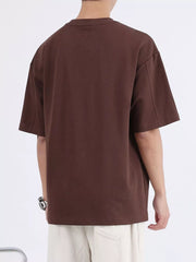 Men's dark brown cotton crew neck oversized t-shirt, back view