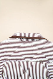 Striped Quilted Snap Button Vest in Dark Brown, fit detail