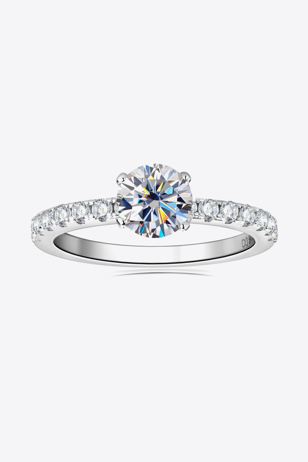 Sparkle Luxe Platinum Moissanite Statement Ring in silver, 925 sterling silver band with pave set stones.