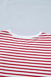 Classic striped maternity t-shirt in red and white cotton with puff sleeves and crew neck.