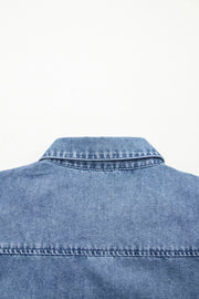Denim maternity blouse with collared neckline and button-down detail