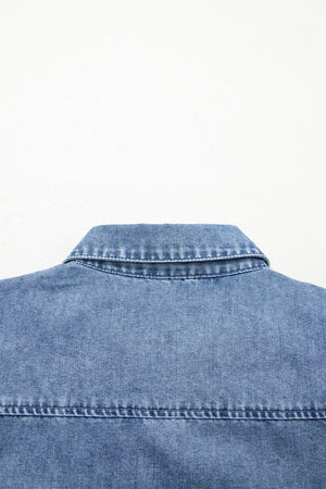 Denim maternity blouse with collared neckline and button-down detail