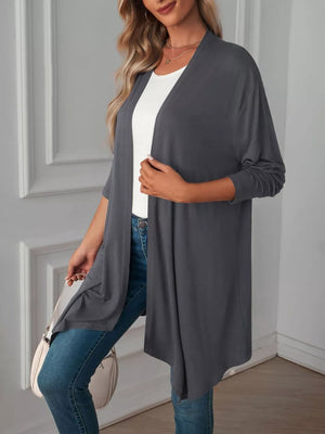 navy blue relaxed cardigan with open-front