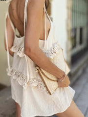 Lace Trim Spaghetti Strap Dress, close-up detail