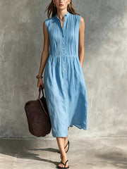 Sleeveless Button Front Midi Dress Plus Size, product detail