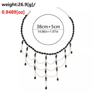 Beaded Choker Necklace With 18k Gold in Black, product detail