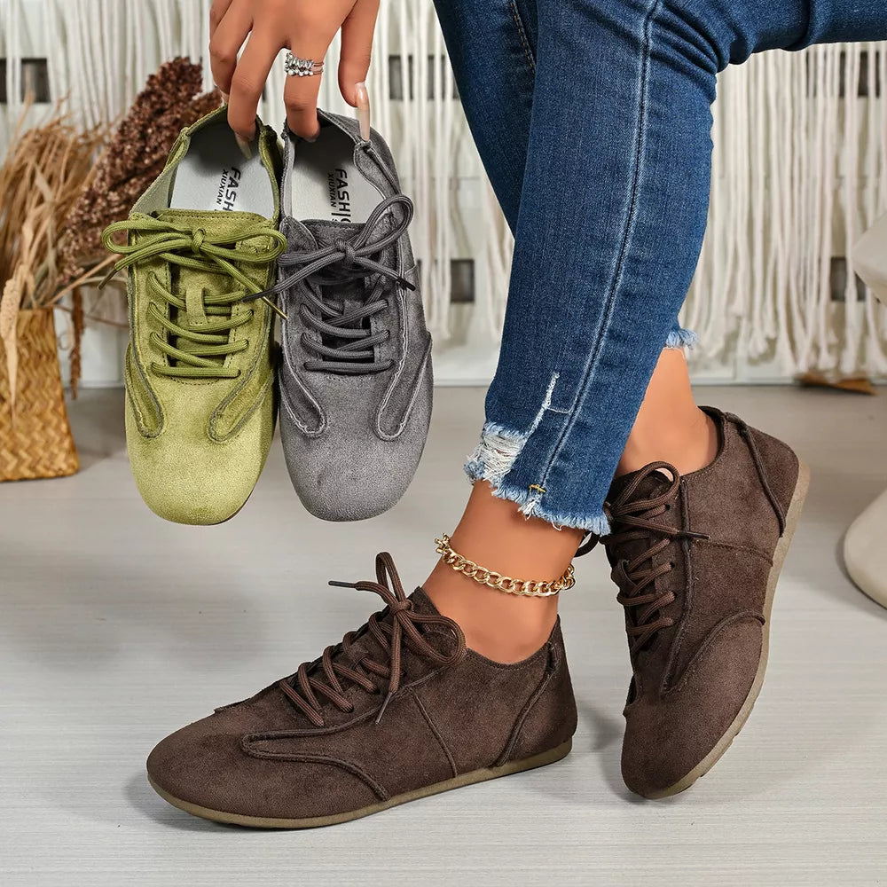Lace Up Round Toe Sneakers in Brown, front view