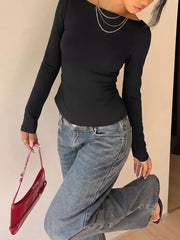 Lace Back Tie Long Sleeve Top in Black, fabric detail