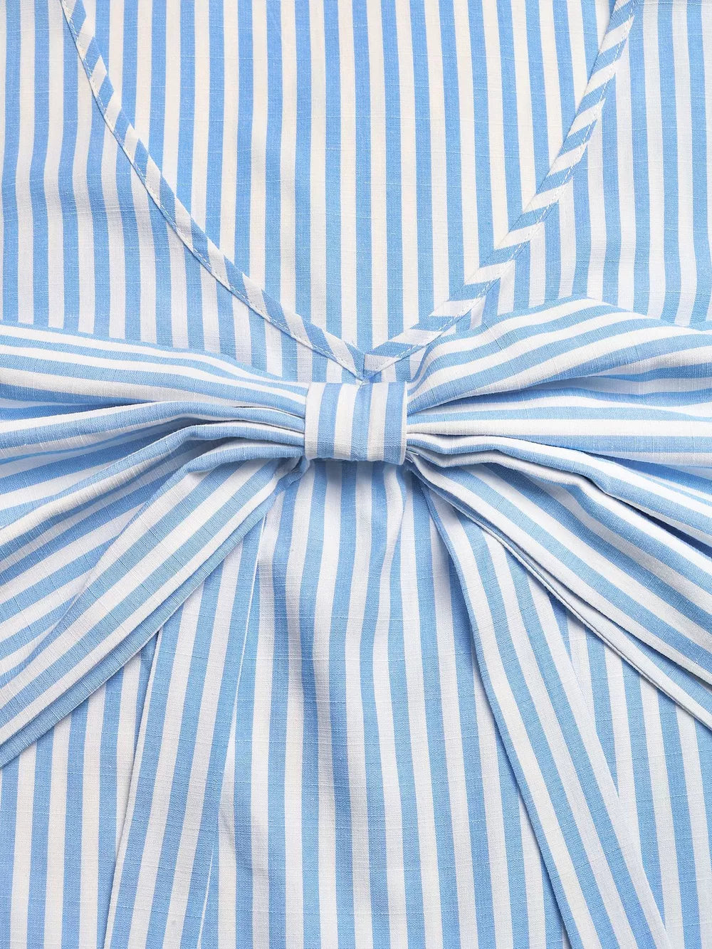 Blue and white striped two-piece set with a bowknot detail at the waist.