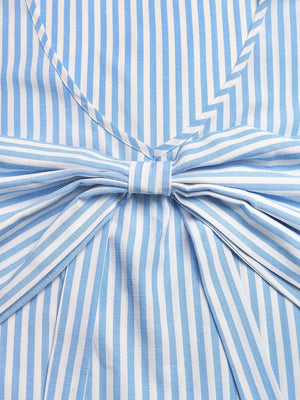 Blue and white striped two-piece set with a bowknot detail at the waist.