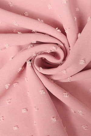 Dusty Pink Swiss dot blouse with tiered sleeves.