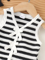 Children's Striped Knit Vest And Shorts Set in Black, side view