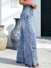 Chic High-waisted Wide-leg Jeans With Button Fly